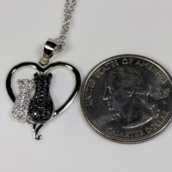 Cat Necklace!  Black and White Cats Sit in a Heart - Picture 3 of 6